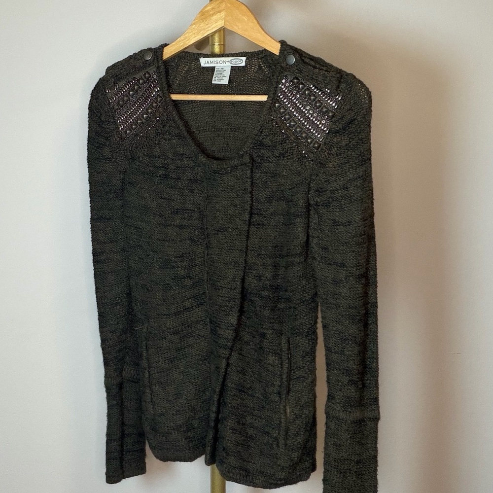 Jamison Women's Green Cardigan with Stud Accents